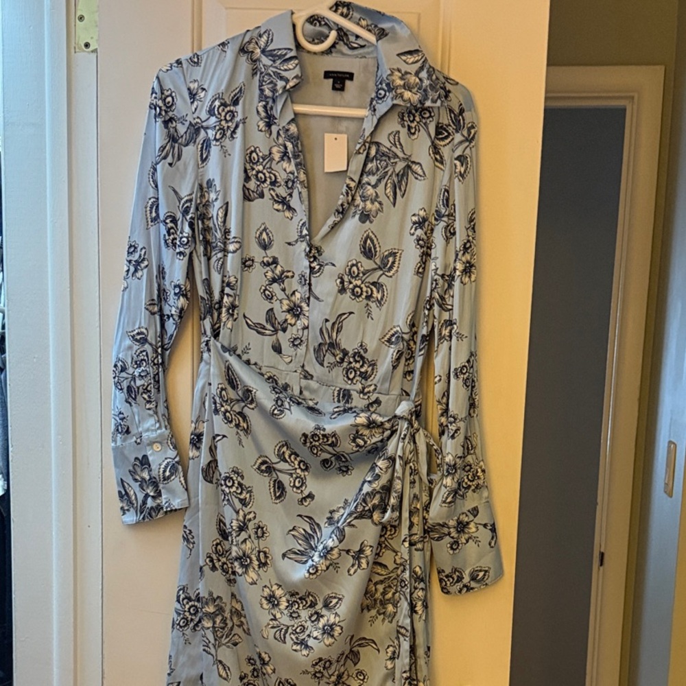 Ann Taylor Blue and Black Floral Wrap Dress